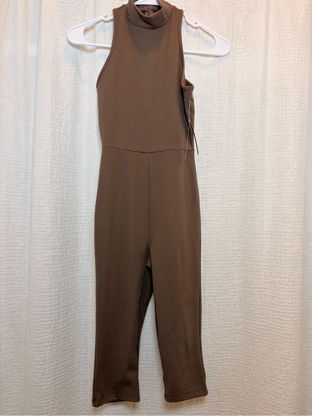 Sleeveless Mock Neck Brown Jumpsuit
